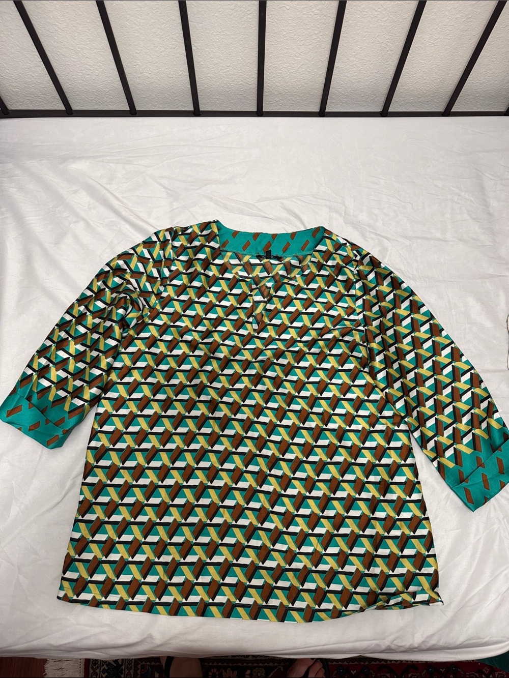 Womens Geometric Print Tunic Top in Teal
